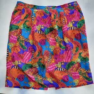 Vintage 100% Silk Vibrant Print Skirt